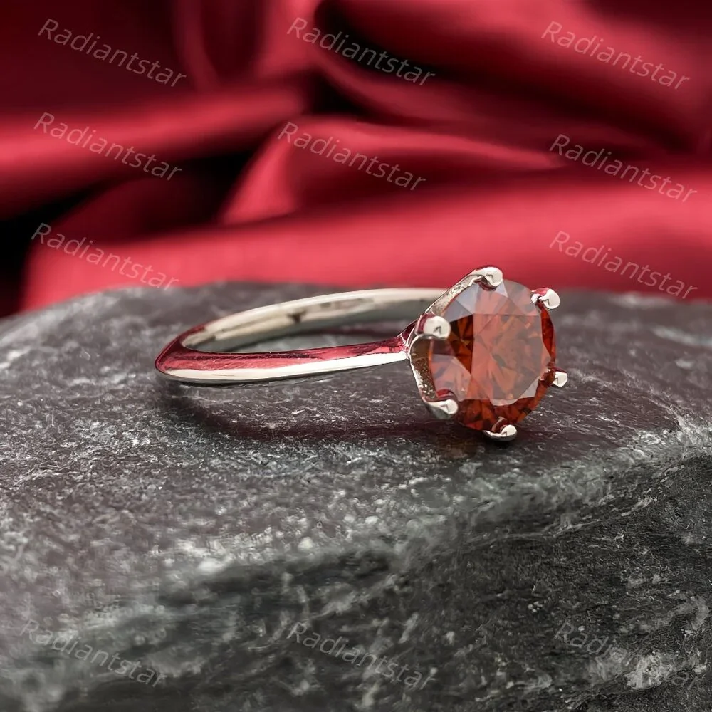 NEW Certified 2 ct. t.w. Garnet Red Moissanite Solitaire 6 Prong Ring